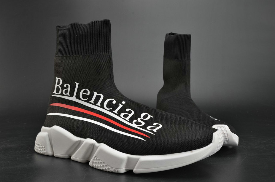 Balenciaga Speed Trainer Knit High Top Sneakers Three Logo Black Balenciaga For Sale